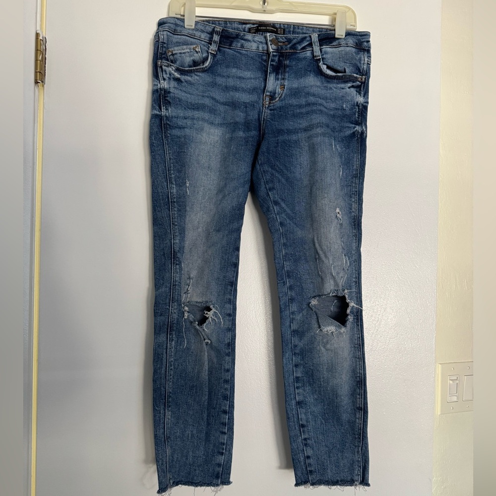 Zara Blue Distressed Ankle Jeans